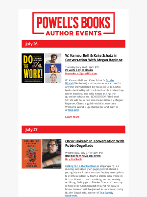 Powell's Books - Powell’s Author Events: W. Kamau Bell & Kate Schatz with Megan Rapinoe; Michael Pollan; Jon Raymond; and more