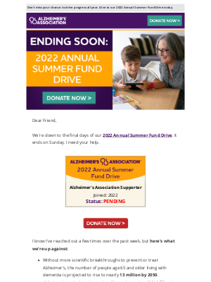 Alzheimer’s Association - Ending 🔜 2022 Annual Summer Fund Drive