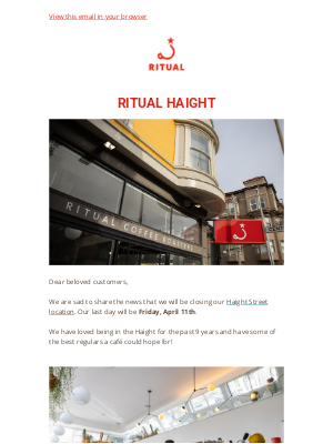 Ritual Coffee Roasters - Farewell to our Ritual Haight café