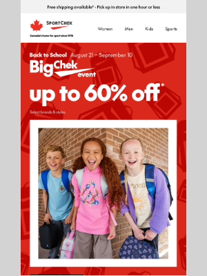 Sport Chek (Canada) - Back to School Big Chek Event 🚨 starts now