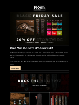 prsguitars - Black Friday Savings 🚀 Save 20% on All PRS Accessories!