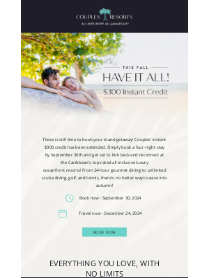 Couples Resorts - Our $300 Instant Credit Offer Has Been Extended!✈️🕑