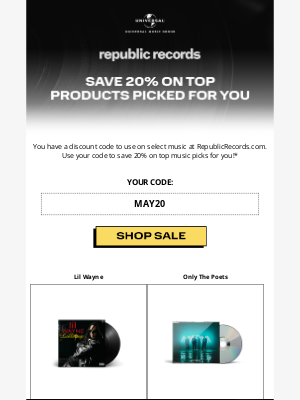 Spotify - 20% Off Vinyl & CDs at Republic Records