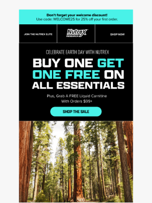 Nutrex Research - Earth Day Sale: BOGO FREE All Essentials 🌍
