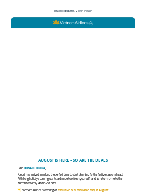 Vietnam Airlines - August Is Here – So Are The Deals
