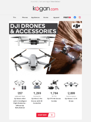 Kogan - DJI Drones from $357 - DJI Mini 3 Pro, DJI Mavic 3 & More