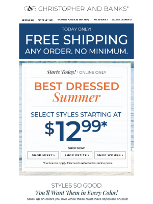 Christopher & Banks - Today Only! FREE Shipping on All Orders!