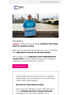 Cancer Research (United Kingdom) - National Cancer Plan: Sign the letter