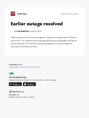 COMC - Earlier outage resolved