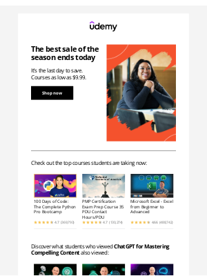 Udemy - Biggest sale of the season ends today! Courses from $9.99.