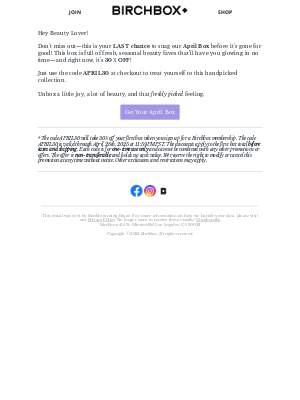 Birchbox(United Kingdom) - ⏳ Don’t Miss Out – April Box Is Almost Sold Out!