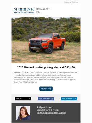 Nissan - 2026 Nissan Frontier pricing starts at $32,150