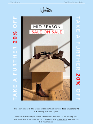 Wittner (Australia) - Sale’s stacked. Extra 20% off flash sale.