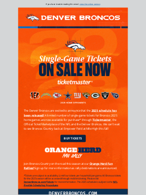 Denver Broncos - The 2025 schedule is here! Single-game tickets on sale now!