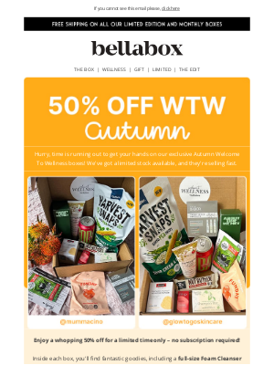 bellabox (Australia) - 🍁 Last Chance: 50% Off our Autumn WTW Box! 🍁