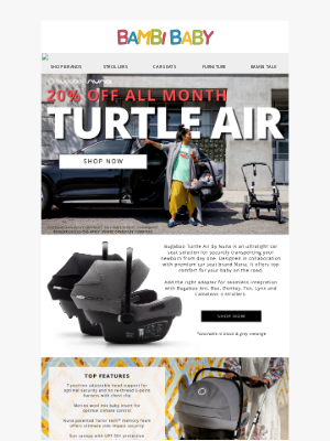 Bambi Baby Store - 🐢 20% OFF Bugaboo Turtle Air All Month!