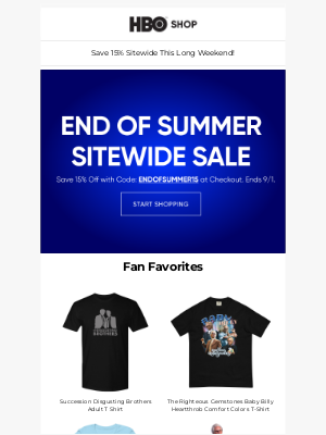 HBO - Last Day to Save 15% Sitewide ☀️ End of Summer Sale