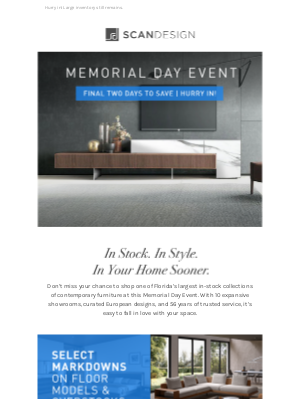 SCAN DESIGN - MEMORIAL DAY EVENT  |  Final Two Days!