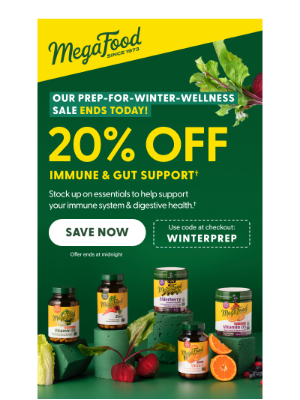 MegaFood - ENDS TODAY: 20% OFF Immune & Gut Support