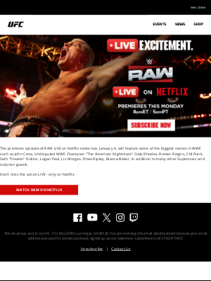 Ultimate Fighting Championship - WWE RAW Makes Its Netflix Debut LIVE Tomorrow!