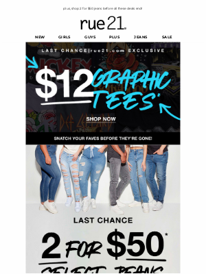 rue21 - last day to score a FREE gift (in-stores) + $12 graphics!