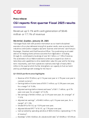 CGI - CGI reports first quarter Fiscal 2025 results