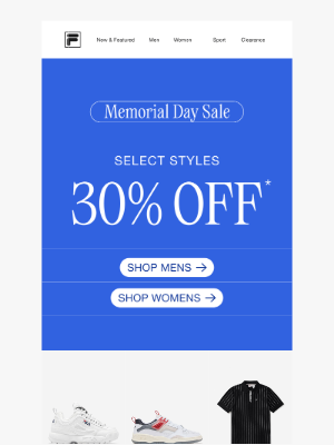 Fila Inc. - Memorial Day Sale: Select Styles 30% Off*