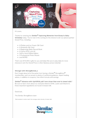 Similac - Your Similac Capturing Memories from Bump to Baby Giveaway entry...