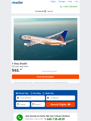 CheapOair - ⏰✈ Book By Midnight! Fly from $63.49