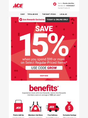 Ace Hardware - 15% OFF Savings to Start Your Week