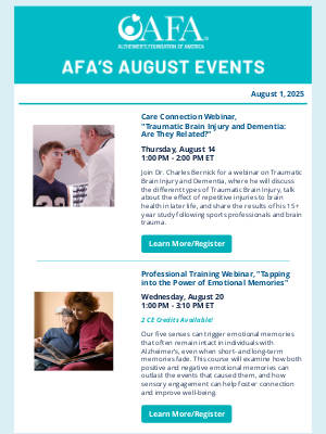 Alzheimer's Foundation of America - August Event Schedule
