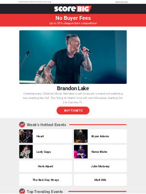 ScoreBig - Brandon Lake, Heart, Lady Gaga, Bryan Adams, and more!