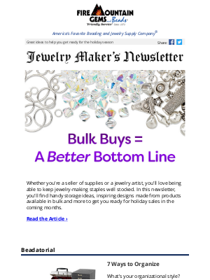 Fire Mountain Gems and Beads - Newsletter for Jewelry Makers: Bulk Buys, Storage Solutions and More