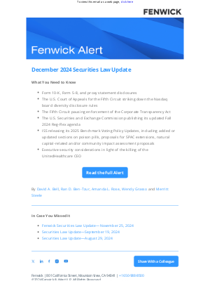 Fenwick & West - [Fenwick Alert] December 2024 Securities Law Update