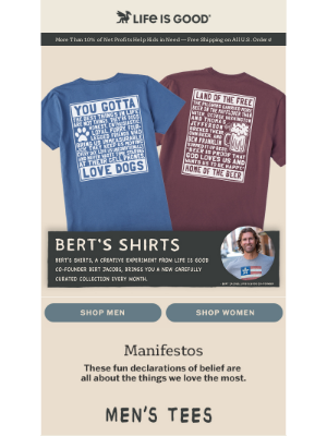 Life Is Good Inc - Bert's Shirts: Manifestos