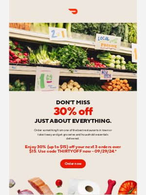 DoorDash - Reminder: Save 30% until 6/30.