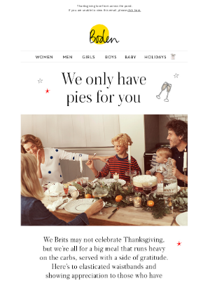 Very happy Thanksgiving email campaign example from Boden