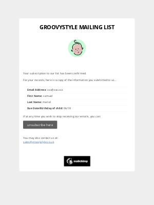 Groovystyle Baby (UK) - Groovystyle Baby Newsletter: Subscription Confirmed