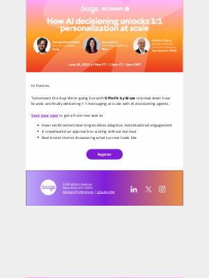 Braze - Don’t miss tomorrow’s session: 1:1 personalization, done right