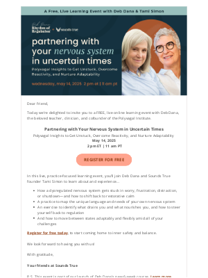 Sounds True - Join Polyvagal Expert Deb Dana for a Free, Live Learning Event on May 14