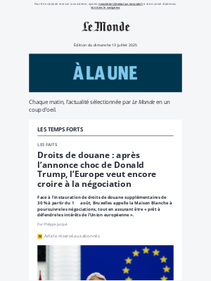 Le Monde - Droits de douane : après l’annonce choc de Donald Trump, l’Europe veut encore croire à la négociation