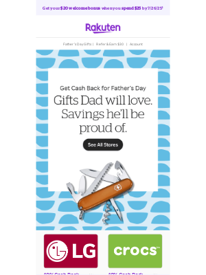 Rakuten - Gifts for Dad, 10% Cash Back for you 👔💰