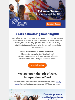 BioLife Plasma - ​Donate plasma and set off your July 4th celebration! 🌟