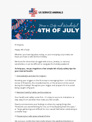 US Service Animals - Have a Safe & Fun 4th of July! 😊