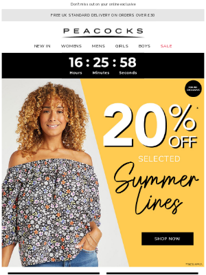 Peacocks (UK) - Hurry, 20% off ends midnight tonight! 😲