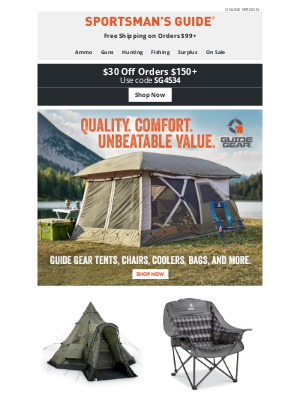 Sportsman's Guide - $30 Off Orders $150+ >> Guide Gear Camping Gear is Here
