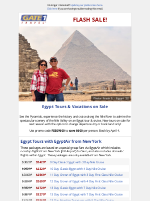 Gate 1 Travel - Save $600 off Egypt Tours with Nile Cruises