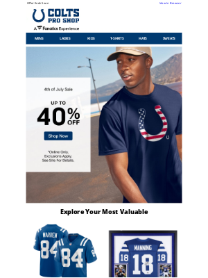 Indianapolis Colts - Up To 40% Off 4th Of July Sale Starts Now!