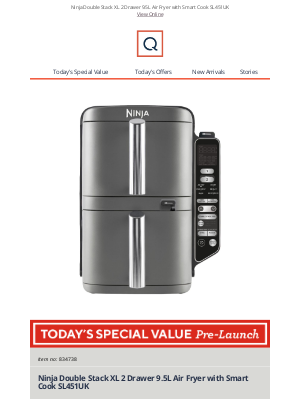 QVC (United Kingdom) - See Today's Special Value Pre-Launch: Ninja Double Stack XL 2 Drawer 9.5L Air Fryer with Smart Cook SL451UK