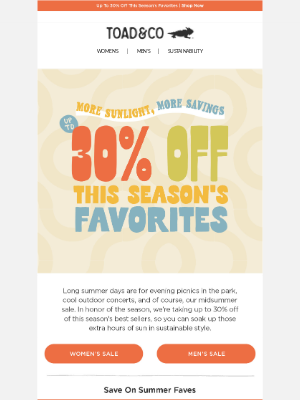 Toad&Co - 30% Off This Season's Favorites Starts Now